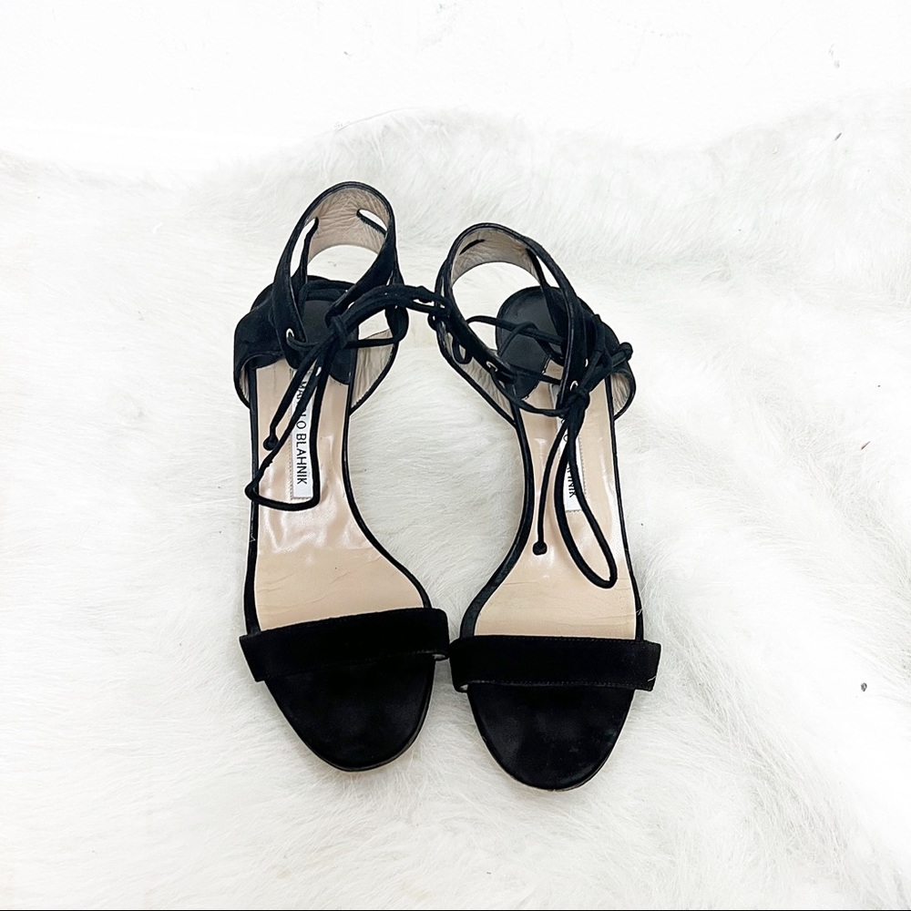 Manolo Blahnik Ollie Lace Up Suede Heels